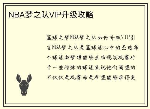 NBA梦之队VIP升级攻略